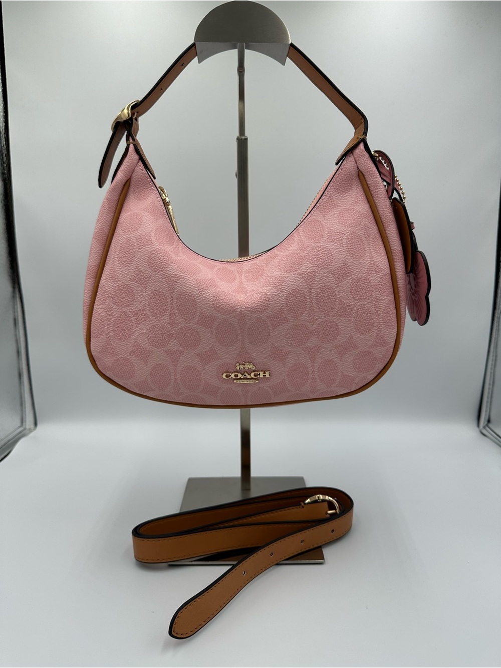 🆕 Coach Emily Shoulder Bag CDW86 Signature Canvas Powder Pink Charms New